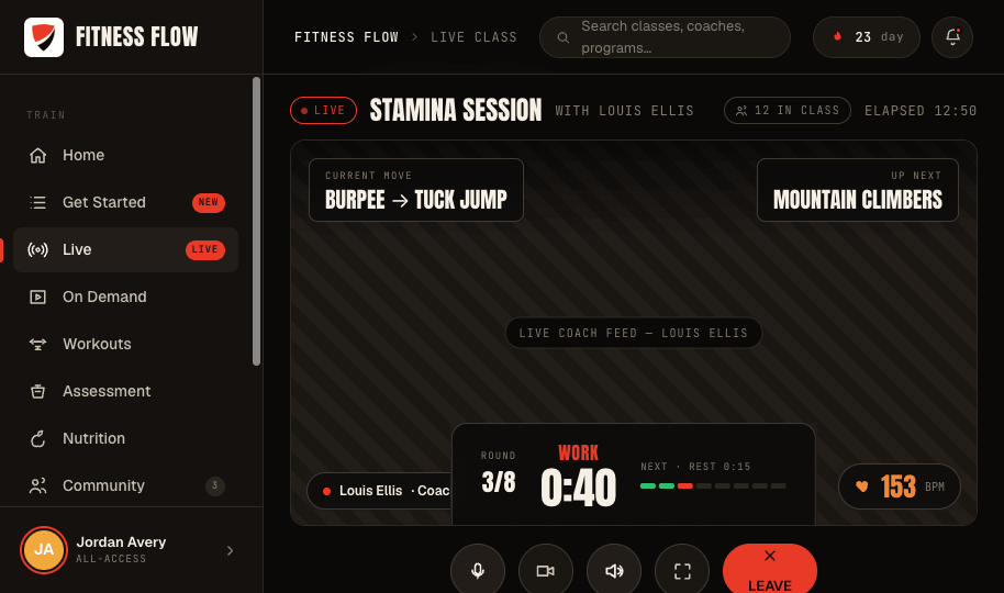 Member live class with heart rate