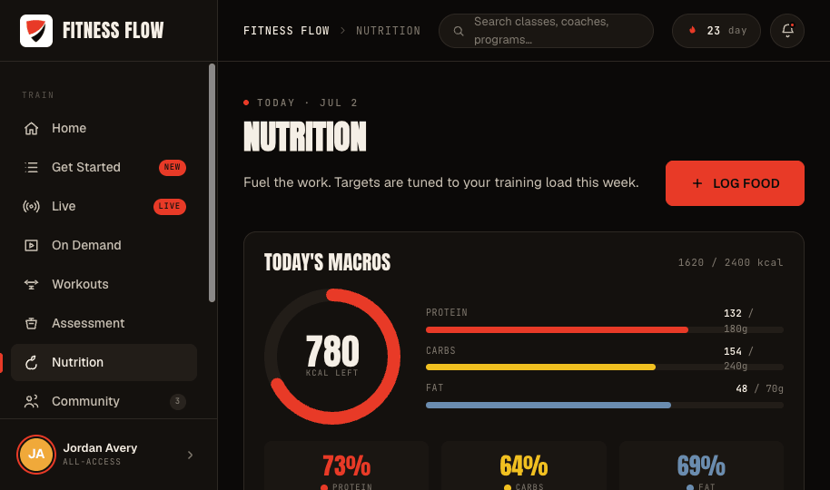Member app nutrition